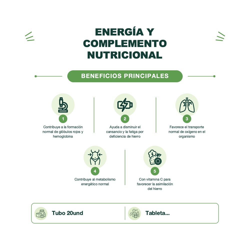 Hierro + Vitamina C + Sabor Cereza - 20 Tabletas Efervescentes - Vitamins for Life