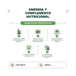 Hierro + Vitamina C + Sabor Cereza - 20 Tabletas Efervescentes - Vitamins for Life