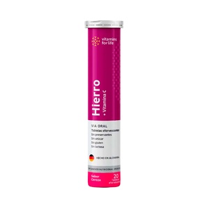 Hierro + Vitamina C + Sabor Cereza - 20 Tabletas Efervescentes - Vitamins for Life