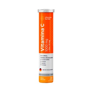 Vitamina C 1,000 mg + Zinc 10 mg - Sabor Naranja - 20 Tabletas Efervescentes - Vitamins for Life