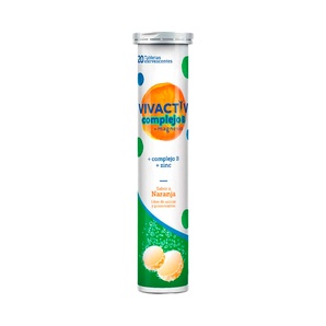 Complejo B + Magnesio + Zinc - Sabor Naranja - 20 Tabletas Efervescentes - Vivactiv