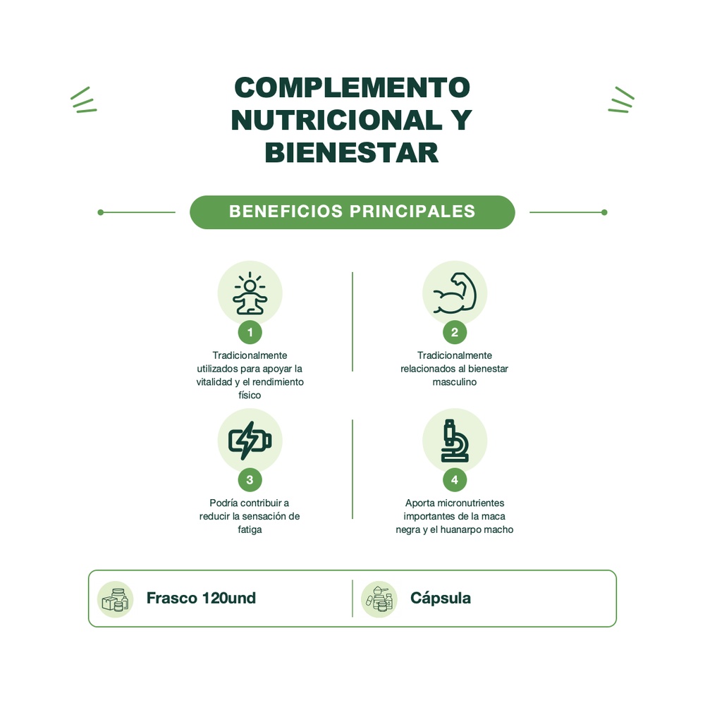 Huanarpo Macho y Maca Negra - Energy Green - 120 Cápsulas - Amazon Andes