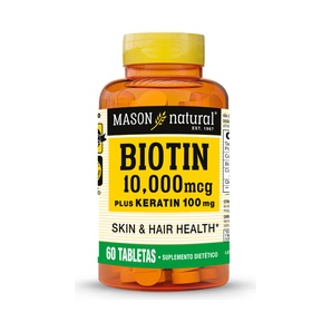 Vitamina B7 - Biotina 10,000 mcg + Keratina 100 mg - 60 Tabletas - Mason Natural