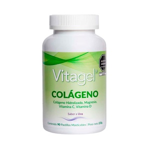 Colágeno Hidrolizado - Sabor Uva - 90 Pastillas Masticables - Vitagel