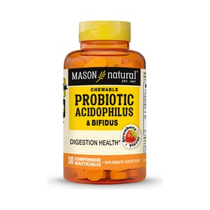 Probióticos - Acidophilus & Bifidus - Sabor Fresa - 30 Comprimidos Masticables - Mason Natural