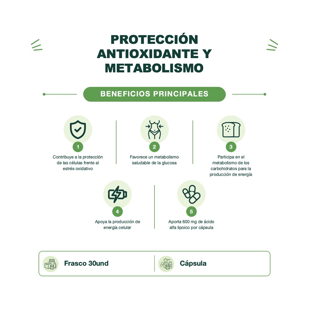 Ácido Alfa Lipoico 600 mg - 30 Cápsulas - Mason Natural