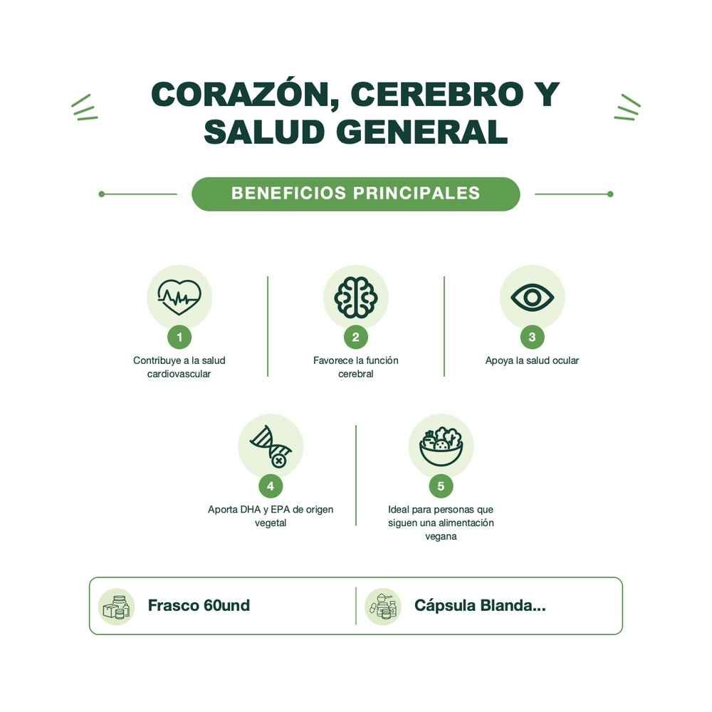 Omega 3 - Formulación Vegana DHA + EPA - 60 Cápsulas Blandas Veganas - Sunwarrior