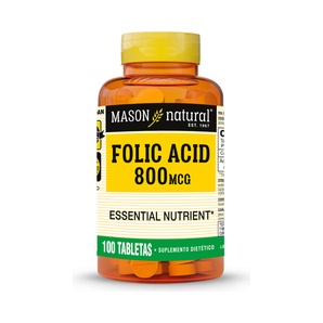 Vitamina B9 - Ácido Fólico 800 mcg - 100 Tabletas - Mason Natural